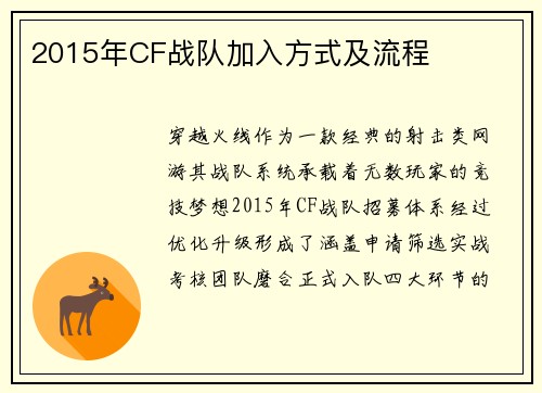 2015年CF战队加入方式及流程