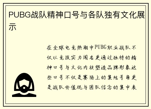 PUBG战队精神口号与各队独有文化展示
