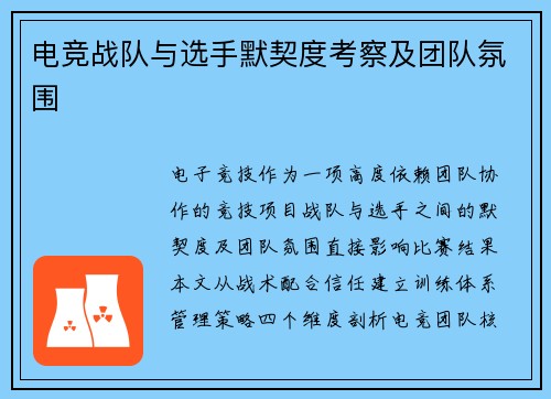 电竞战队与选手默契度考察及团队氛围